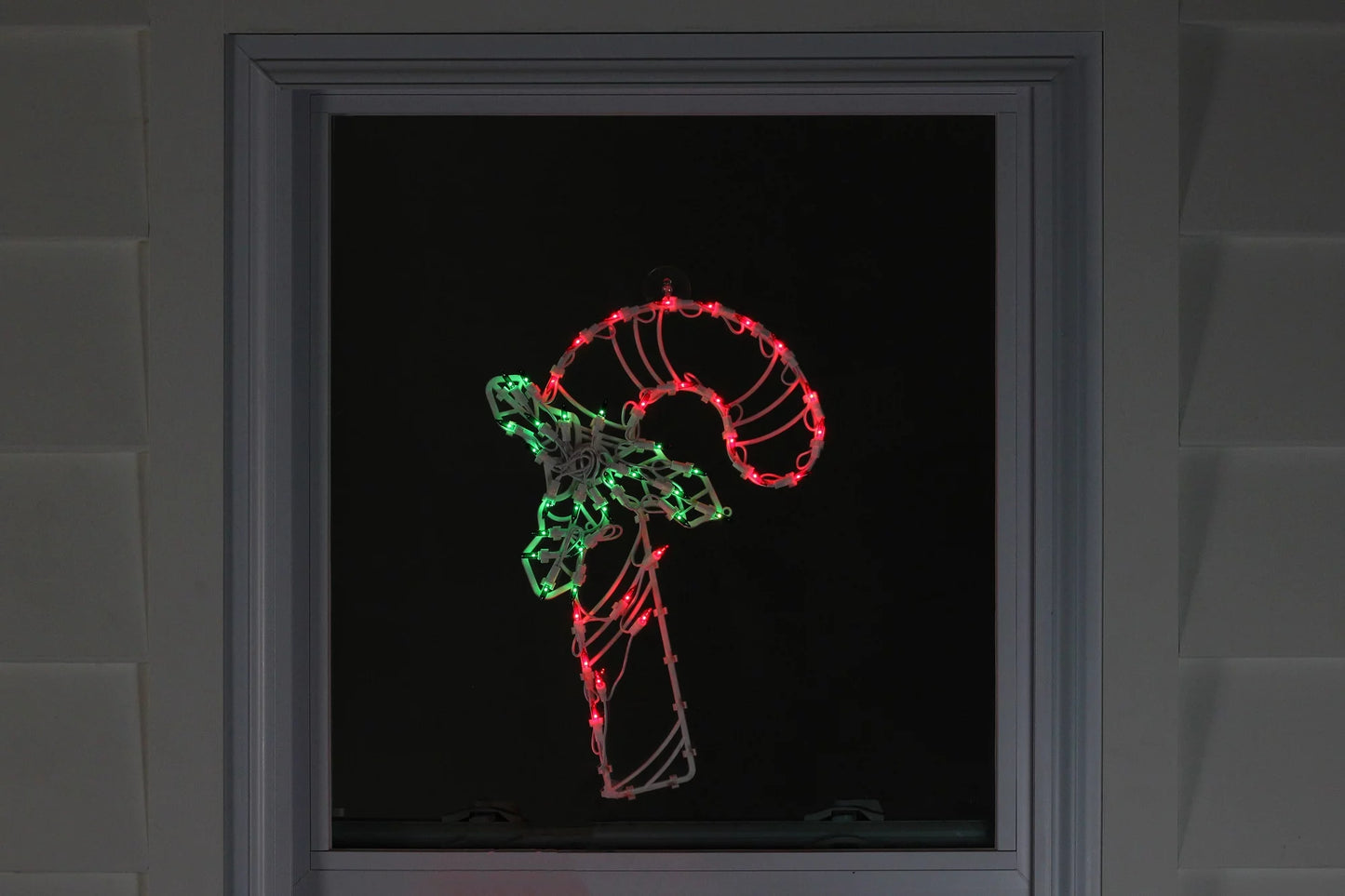 18" Lighted Candy Cane with Holly Christmas Window Silhouette Decoration