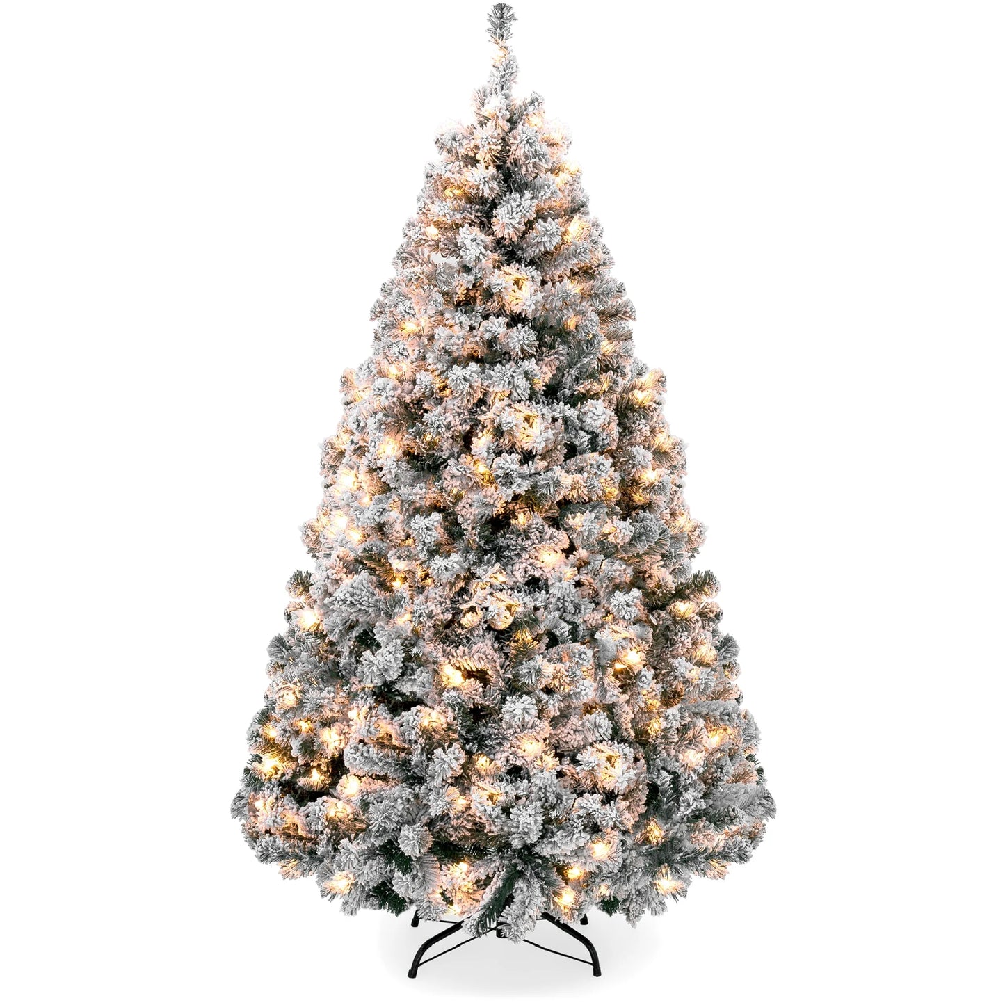 6Ft Pre-Lit Holiday Christmas Pine Tree W/ Snow Flocked Branches, 250 Warm White Lights