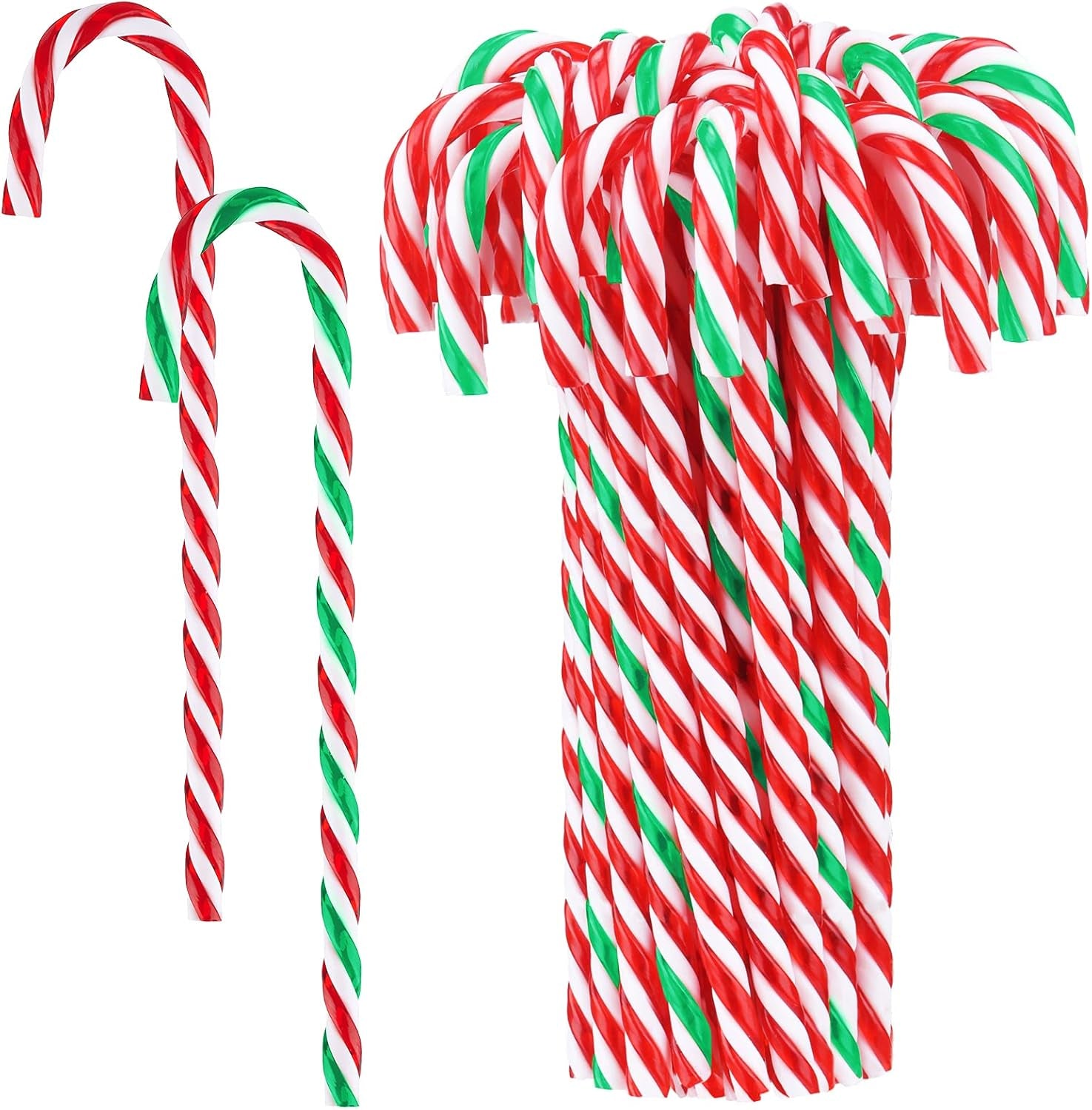 50 Pieces Christmas Plastic Candy Cane 5.9 Inches Christmas Tree Hanging Ornament Decoration Twisted Tree Candy Cane Ornament for Xmas Holiday Party Favor (Red,White,Green)