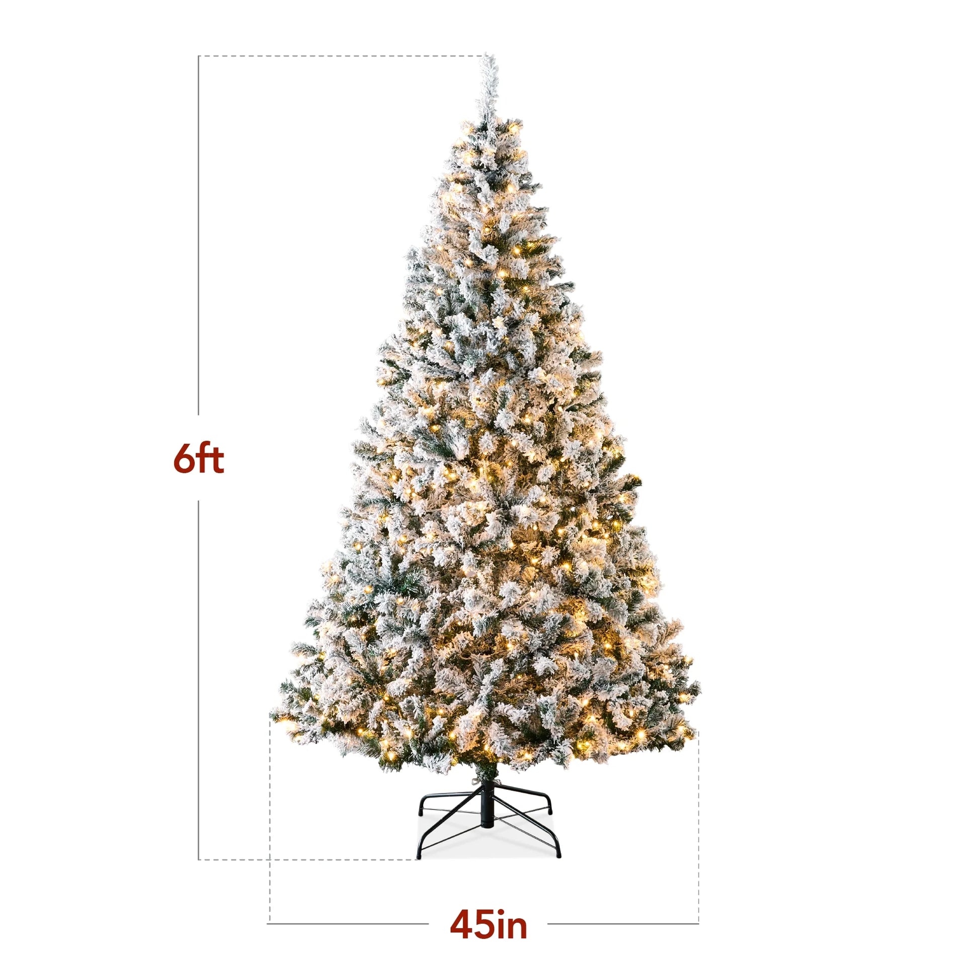 6Ft Pre-Lit Holiday Christmas Pine Tree W/ Snow Flocked Branches, 250 Warm White Lights